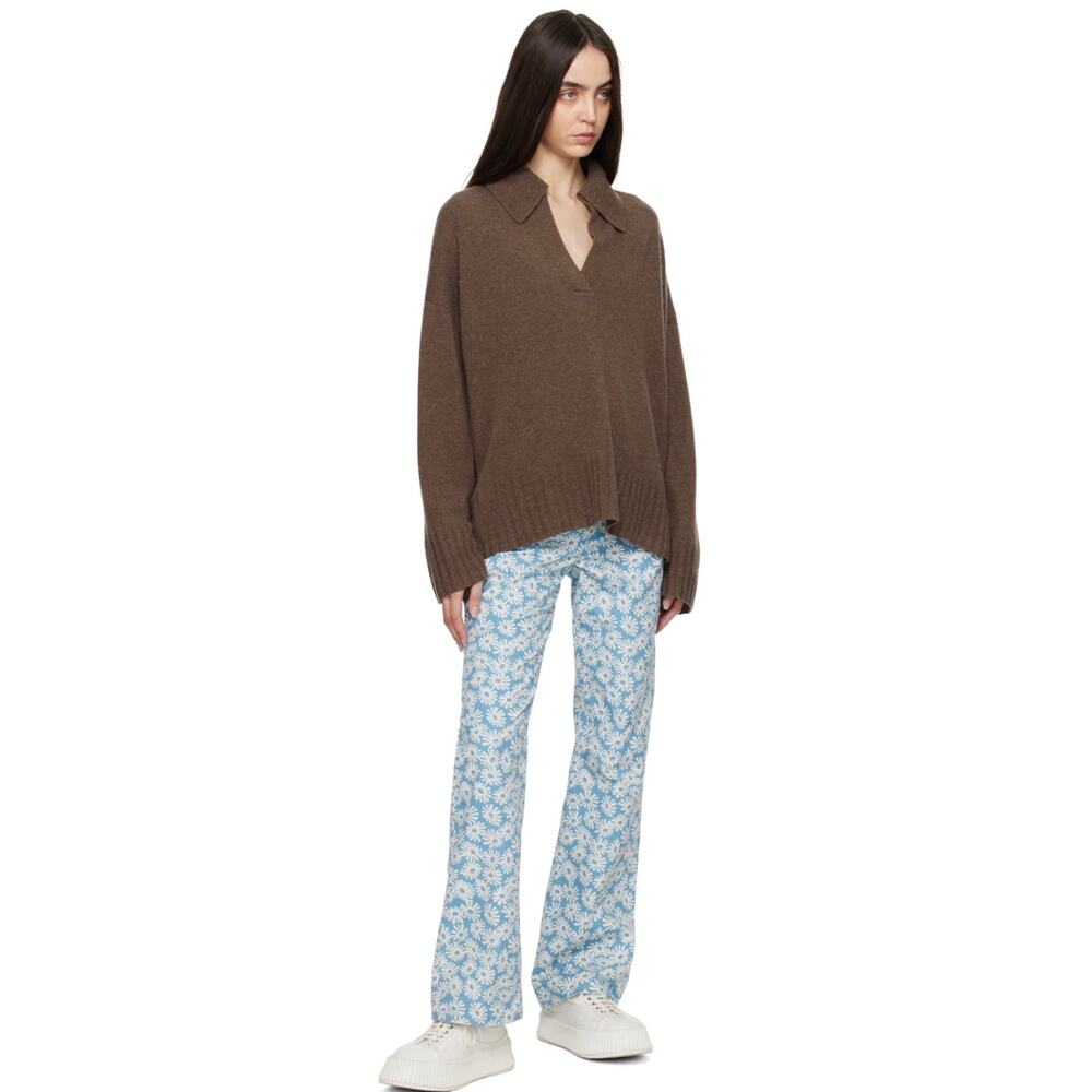 Reformation 100% Wool Brown Otto Oversized Polo Sweater Size S Pullover - Picture 6 of 12